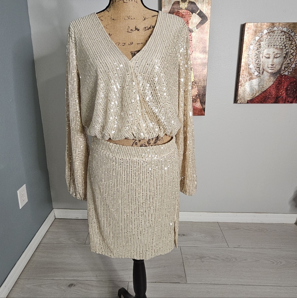 Elegant Cream Sequin Skirt